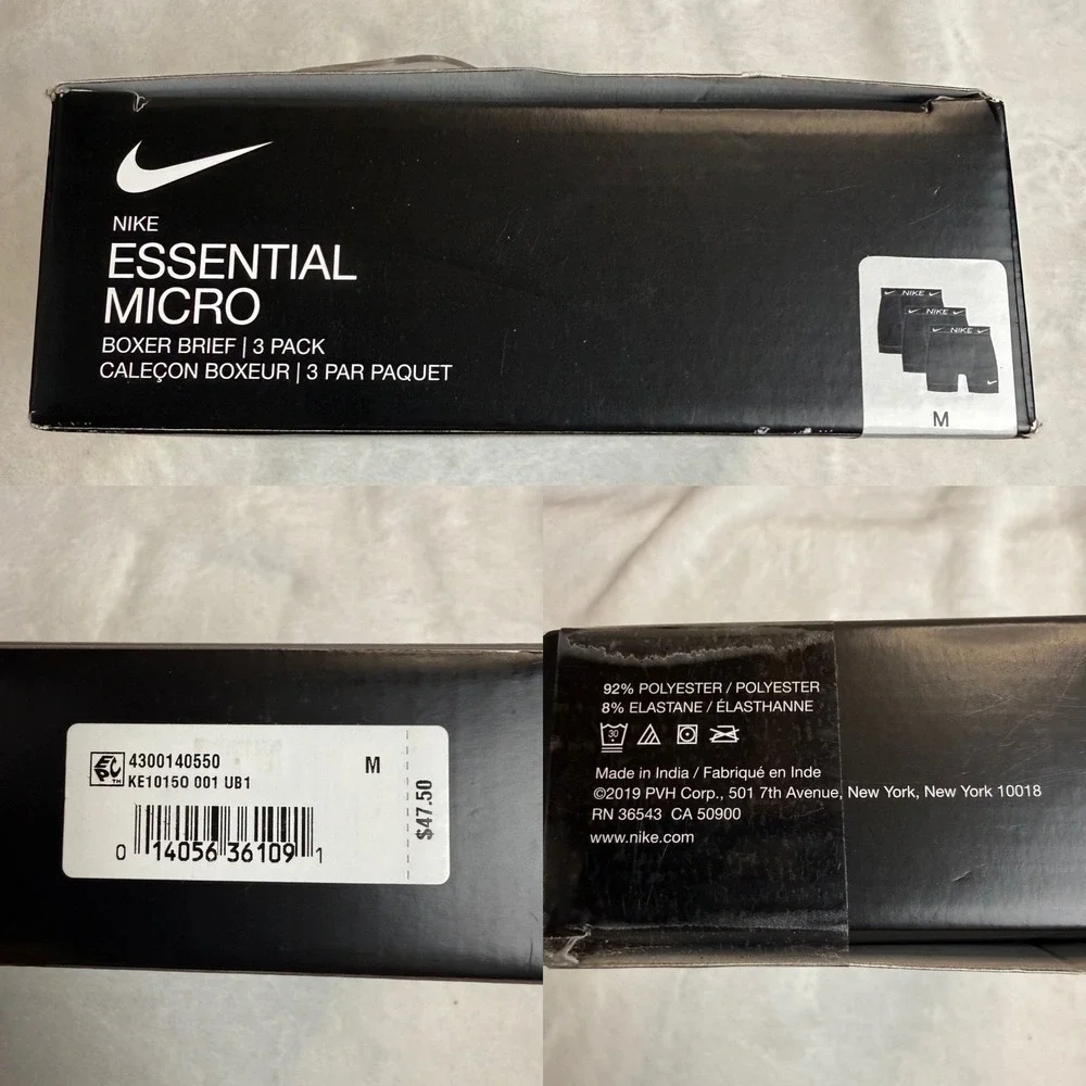Nike Essential Micro Boxer Briefs 3 Pack Black Dri-FIT Mens Medium Stretch NIB
